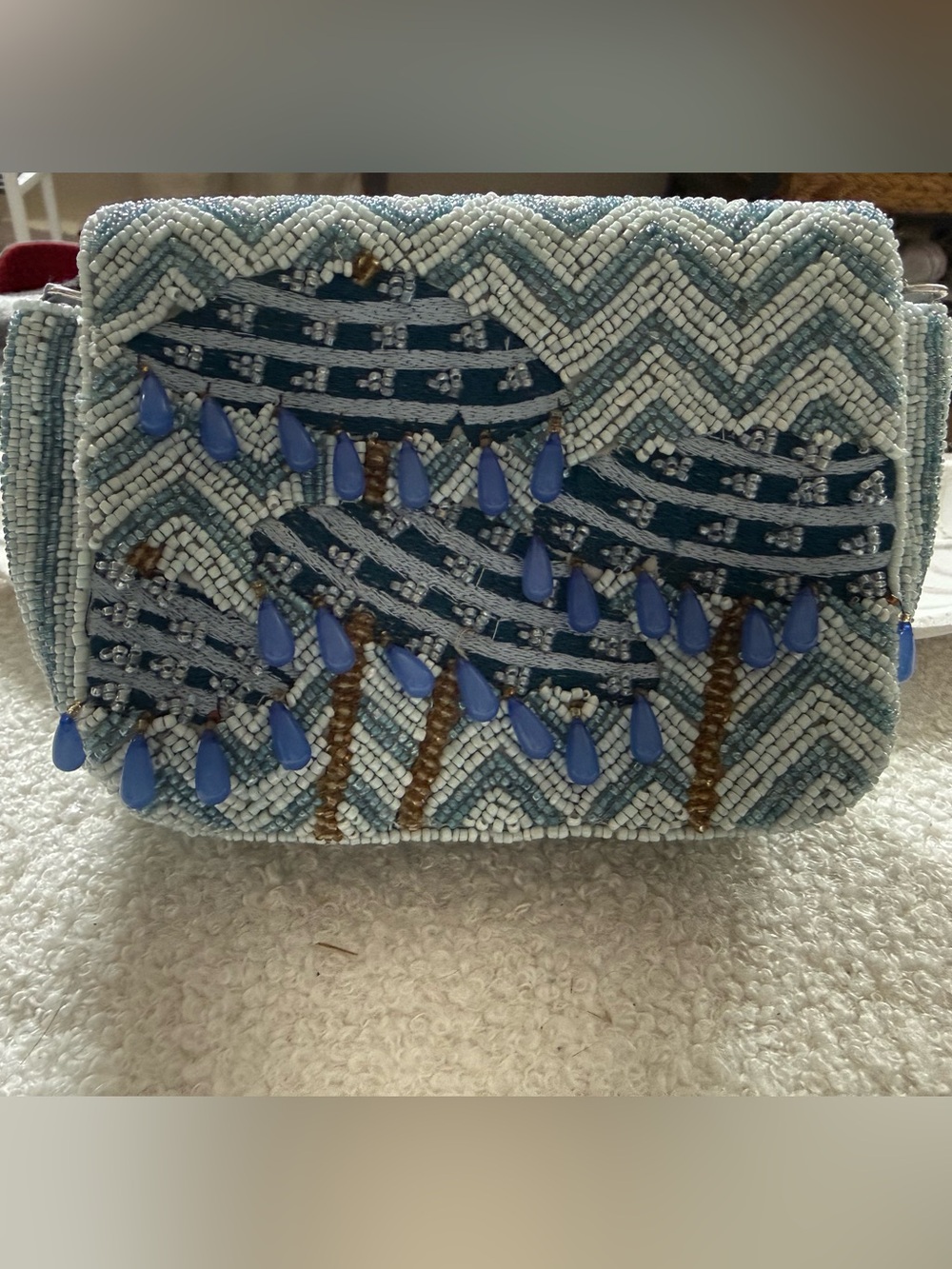 Beaded Clutch with Blue Teardrop Accents